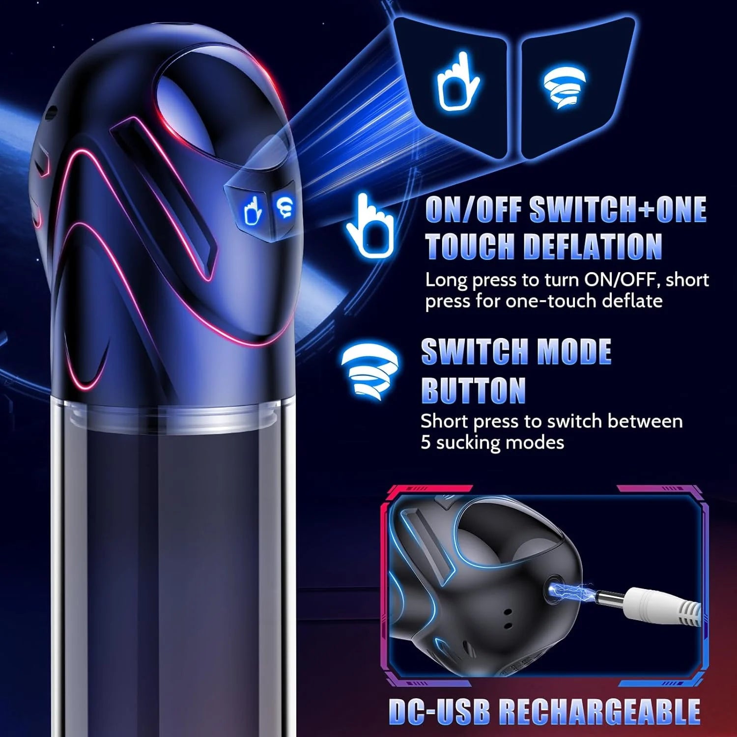 Premium Electric Penis Pump - 5 Suction Modes for Ultimate Pleasure, Penis Enlargement with 2 ED Cock Rings, Ideal for Men and Couples - AVYXO