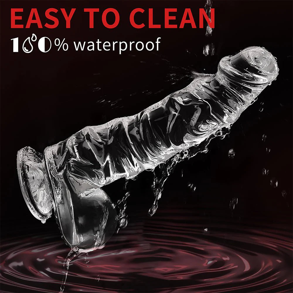 Manual 9.8 Inch Realistic Dildo, Clear Dildo with Strong Suction Cup, Human Safety Material - AVYXO