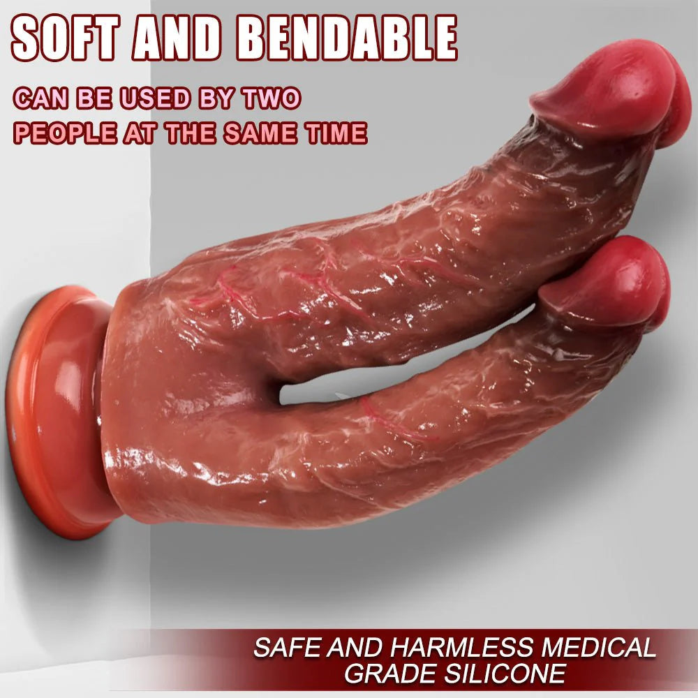 Silicone Double Head Dildo - Realistic Penis with Suction Cups for G-Spot and Anal Stimulation, Ideal for Women and Lesbians - AVYXO