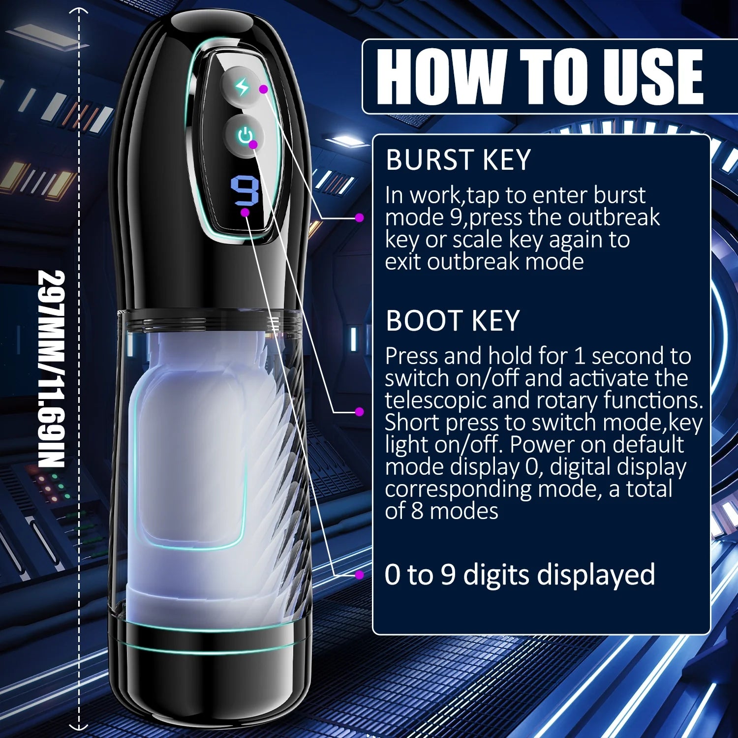 Automatic Male Masturbation Cup - 9 Telescopic + Rotating Modes - AVYXO