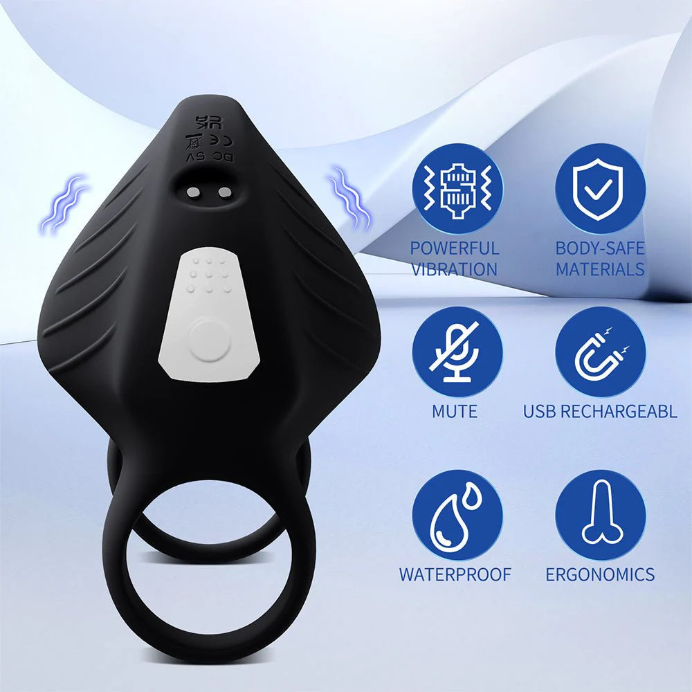 PreviousNext Vibrating Double Penis Cock Ring, 3 in 1 Male Vibrator Penis Ring with 10 Vibration Modes for Prostate Massager - AVYXO