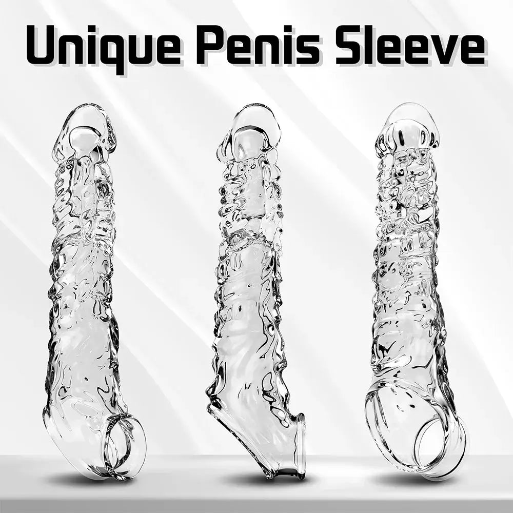 Penis Sleeve Vibrator Cock Ring-3.4 Inch Penis Extender Sleeves with Penis Ring for Cock Enlarger & Girth Male Sex Toys - AVYXO
