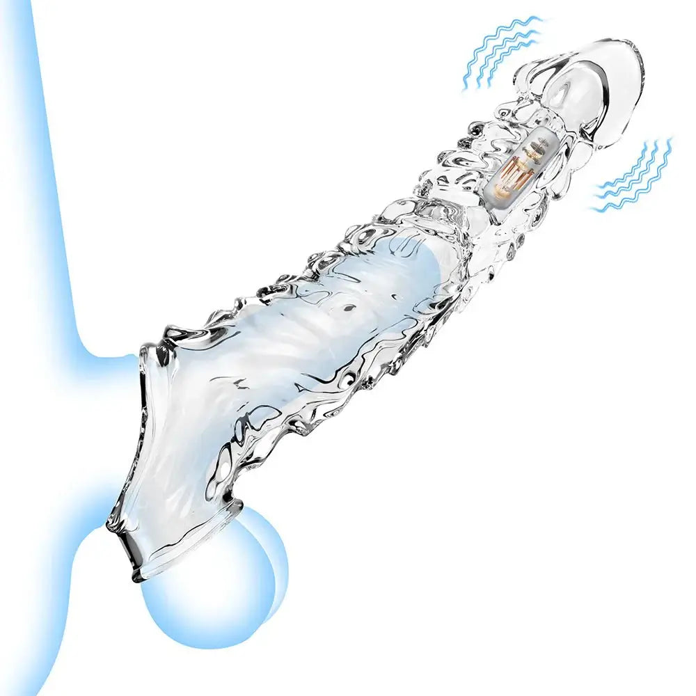 Penis Sleeve Vibrator Cock Ring-3.4 Inch Penis Extender Sleeves with Penis Ring for Cock Enlarger & Girth Male Sex Toys - AVYXO