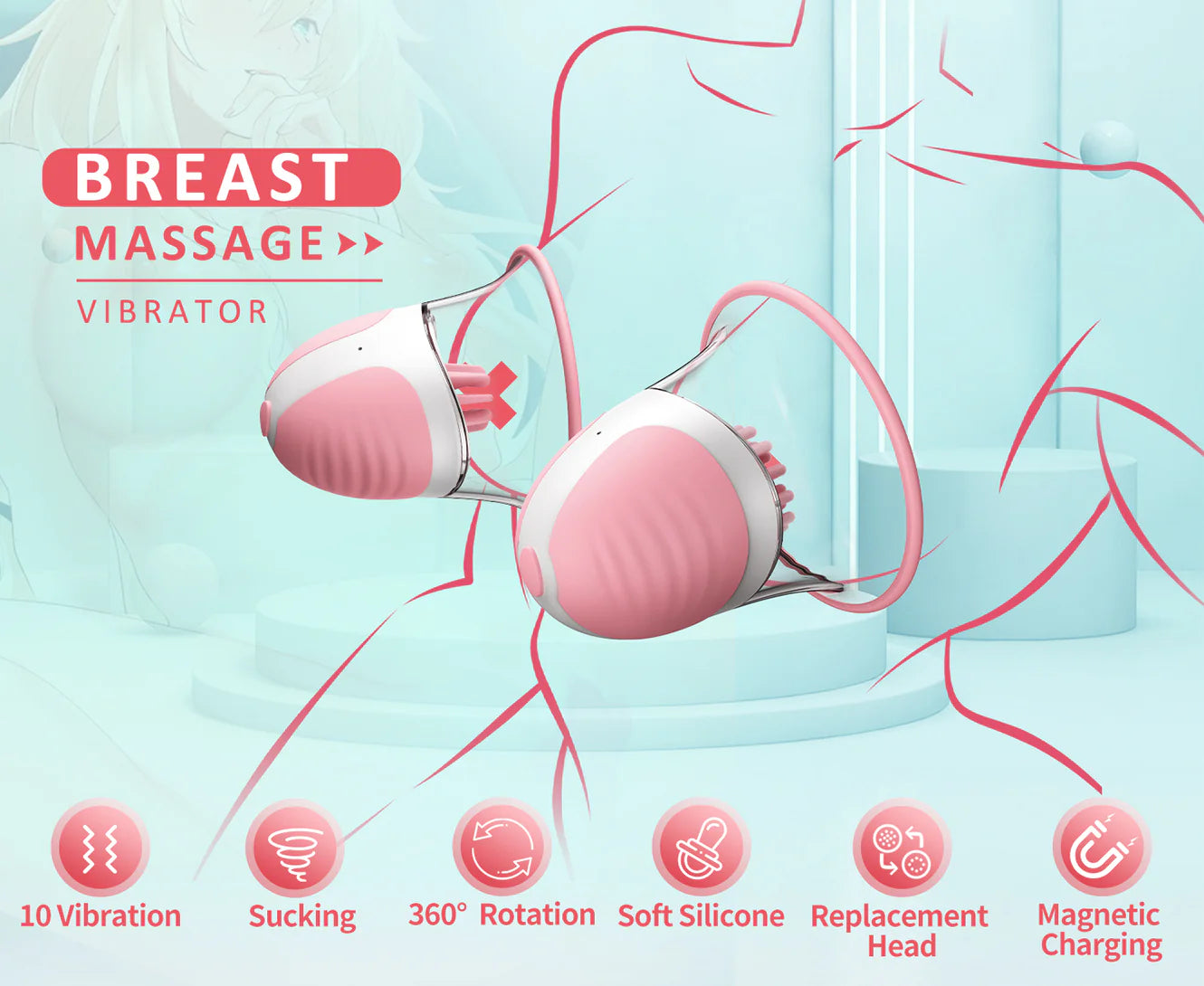 Nipple Toy Clamps, Strong Sucking Stimulator Massager with 10 Vibrator Rotation Modes - AVYXO