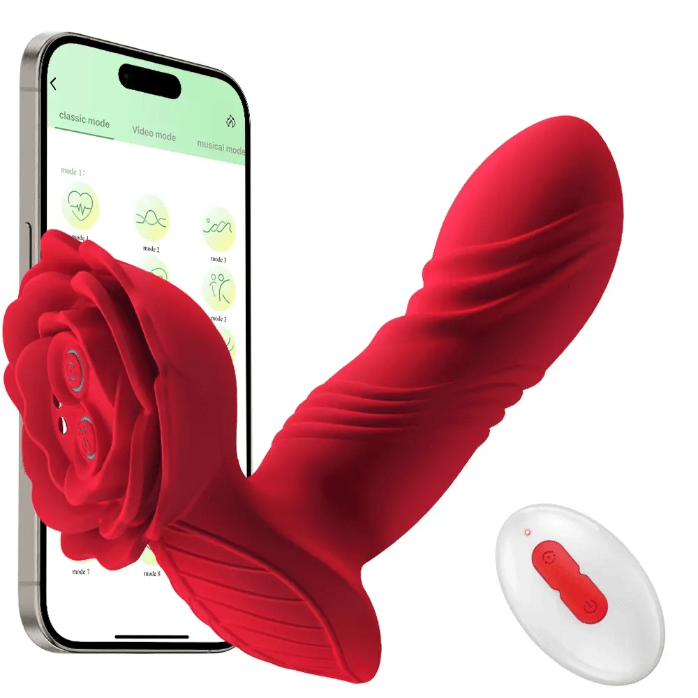 Thrusting Prostate Massager Rose Toy Vibrator - 2 in 1 Anal Plug Vibrators Sex Toys - AVYXO