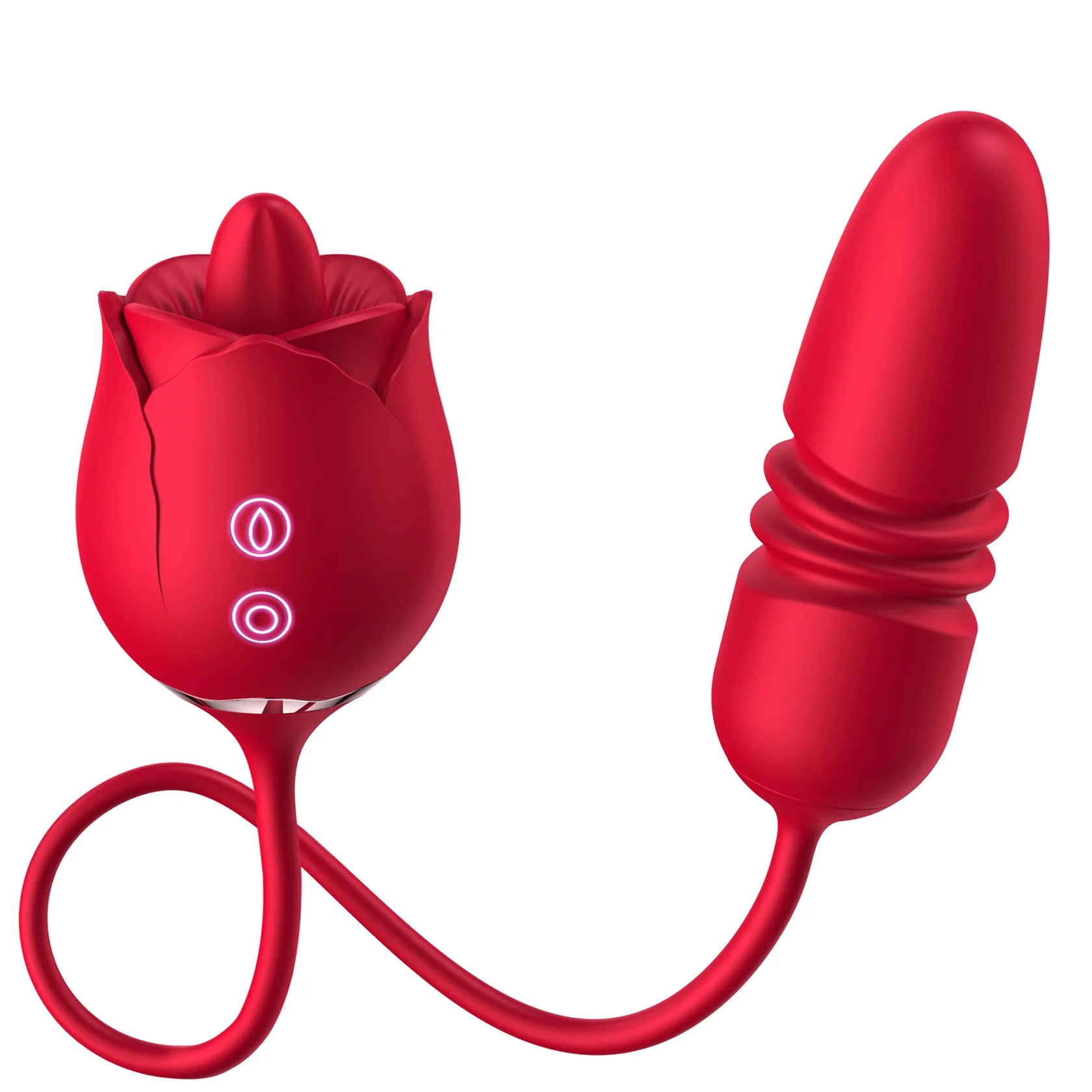 3-in-1 Rose Toy Vibrator: Clitoral Tongue Licking & Thrusting G Spot Stimulation - AVYXO