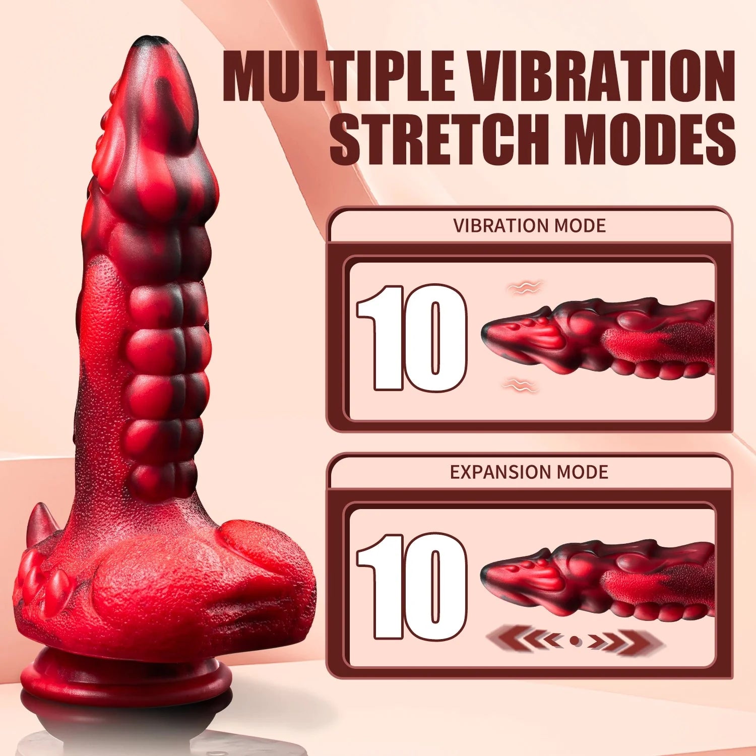 Black and red electric dildo - 7 modes, strong suction cup, heating function. - AVYXO