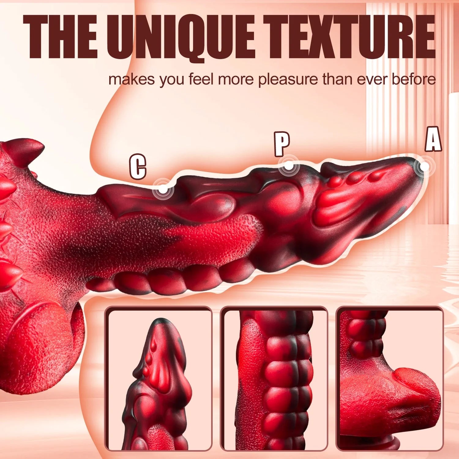 Black and red electric dildo - 7 modes, strong suction cup, heating function. - AVYXO