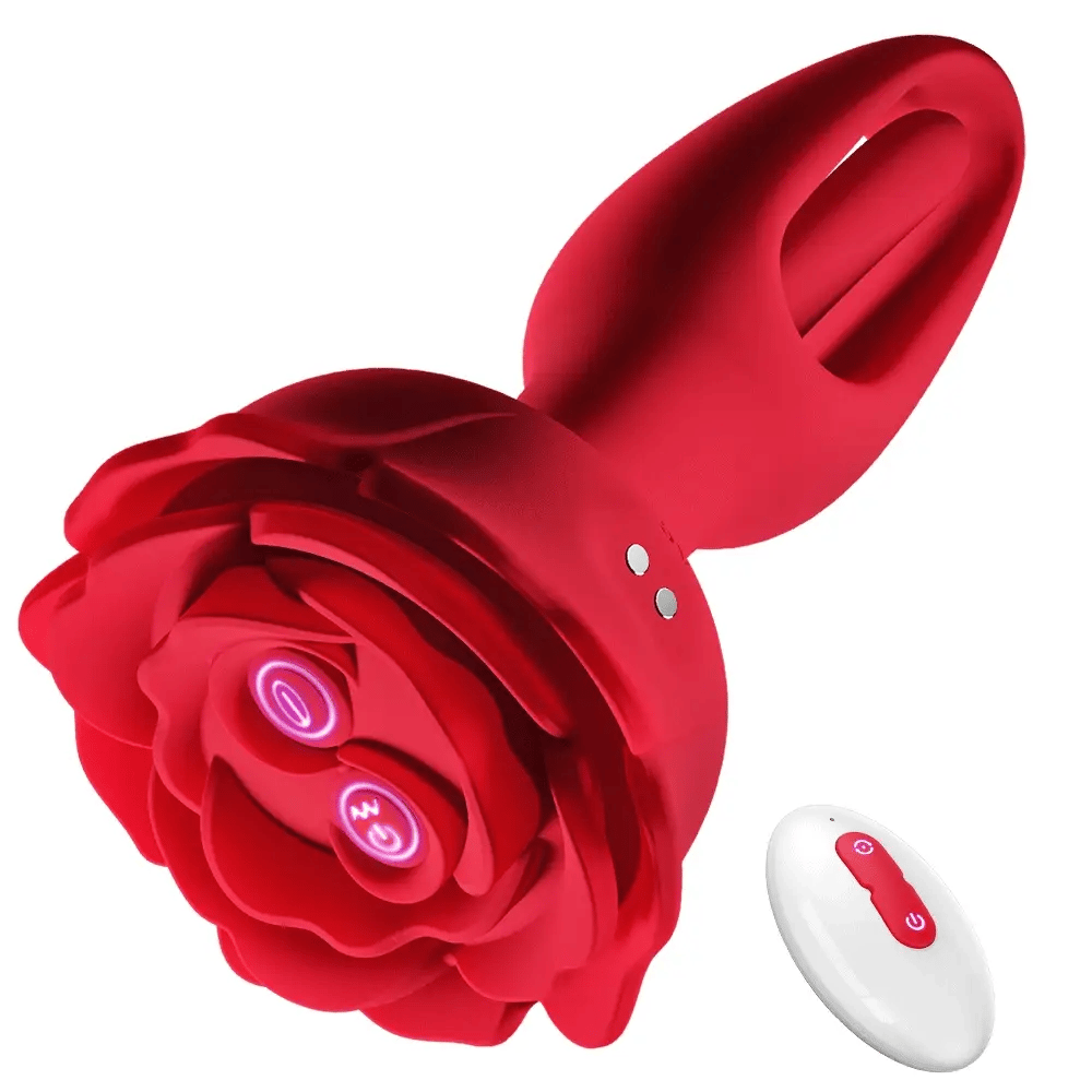 Vibrating Anal Plug Sex Toys - Rose Butt Plug Anal Toys with 9 Vibration & Flapping Modes Remote Control - AVYXO