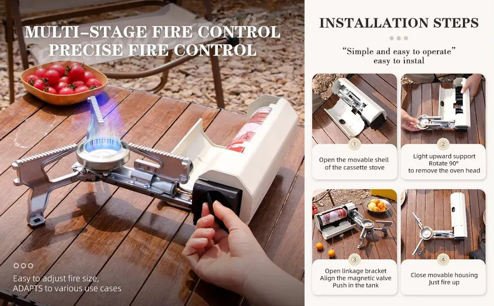 Foldable Camping Butane Stove, Portable Camping Stove Outdoor Gas Stove with Storage Bag suitable for Picnic, Backpacking Hiking, Adventure, Home Travel, Outdoor Patio, RV Trip - AVYXO