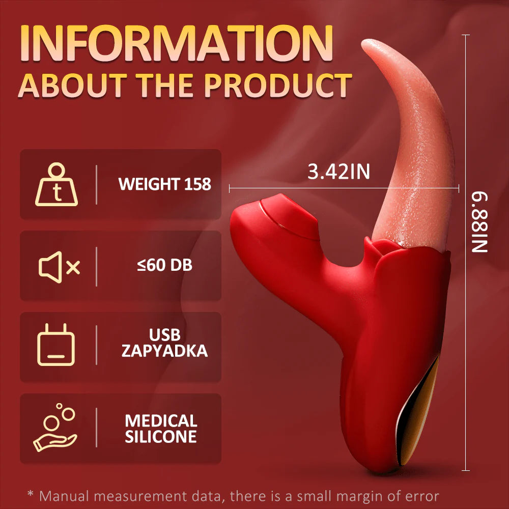 Powerful Stimulation Vibrator: Rose Tongue Licking Clitoris & Nipple Stimulation Toy - AVYXO