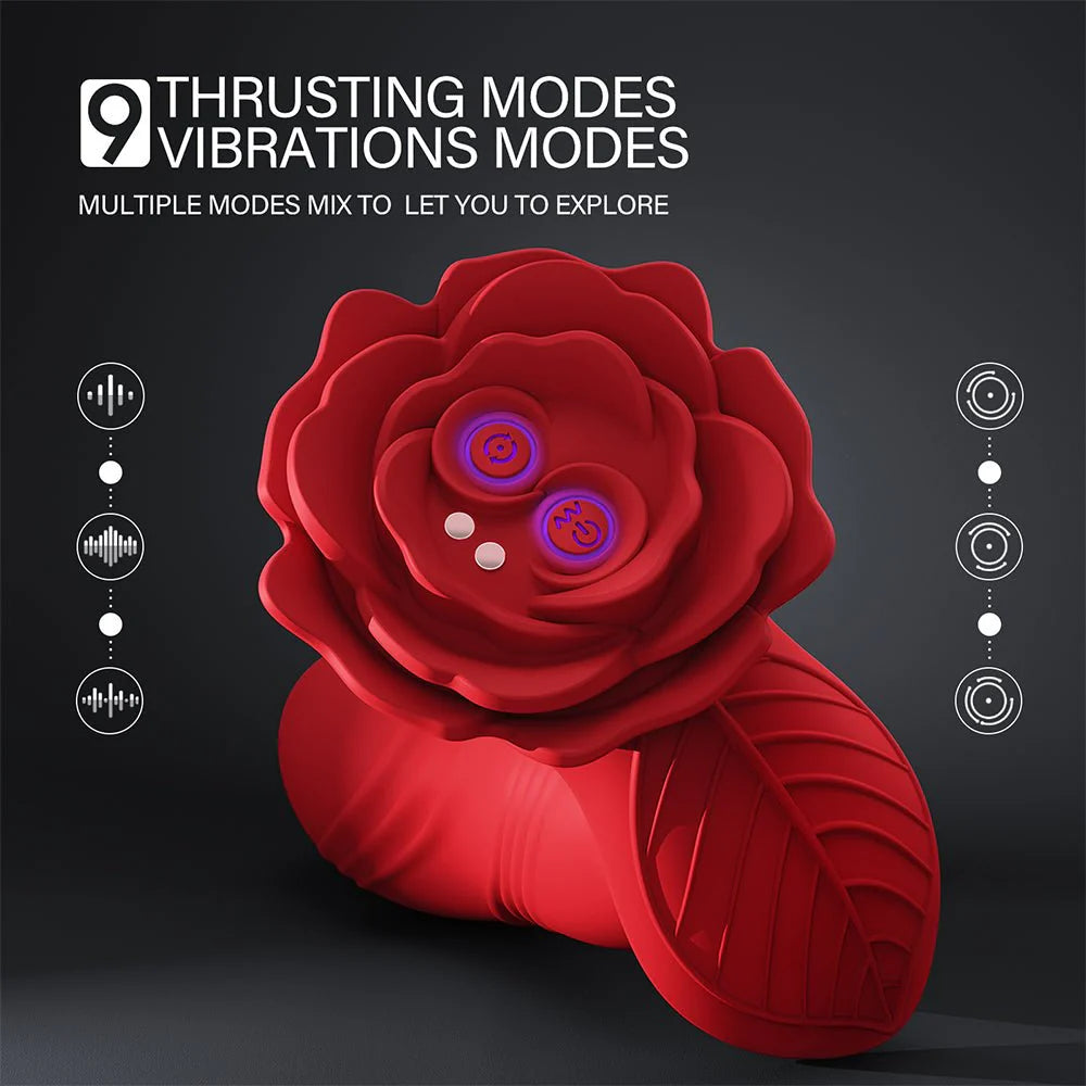 Thrusting Prostate Massager Rose Toy Vibrator - 2 in 1 Anal Plug Vibrators Sex Toys - AVYXO