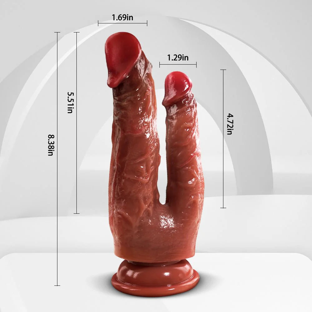 Silicone Double Head Dildo - Realistic Penis with Suction Cups for G-Spot and Anal Stimulation, Ideal for Women and Lesbians - AVYXO