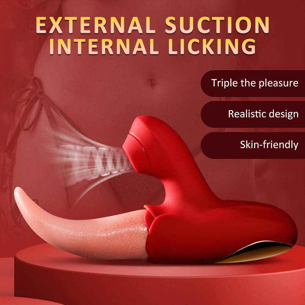 Powerful Stimulation Vibrator: Rose Tongue Licking Clitoris & Nipple Stimulation Toy - AVYXO