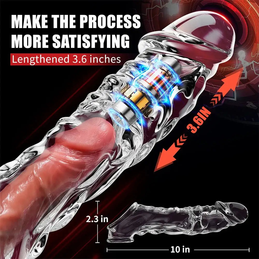 3.6 Inch Clear Cock Sleeve with 10 Vibrating Modes - AVYXO