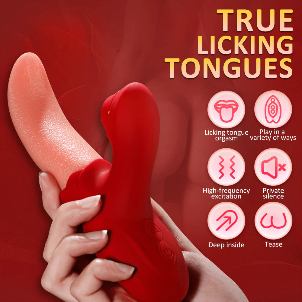 Powerful Stimulation Vibrator: Rose Tongue Licking Clitoris & Nipple Stimulation Toy - AVYXO