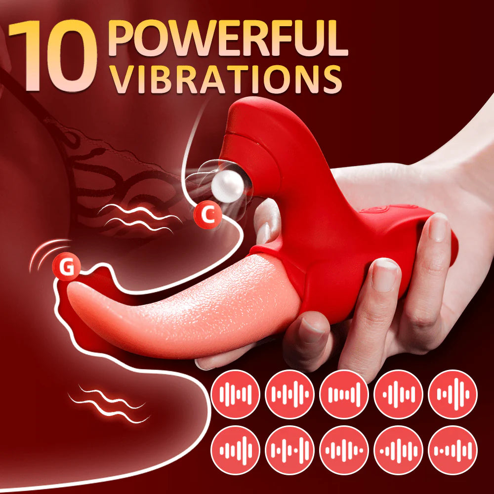 Powerful Stimulation Vibrator: Rose Tongue Licking Clitoris & Nipple Stimulation Toy - AVYXO