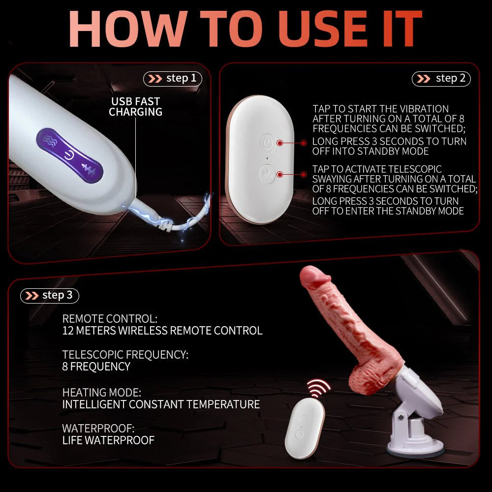 Silicone Electric Dildo Vibrator - 3-in-1 Vibration, Warming, Swing Mode - AVYXO
