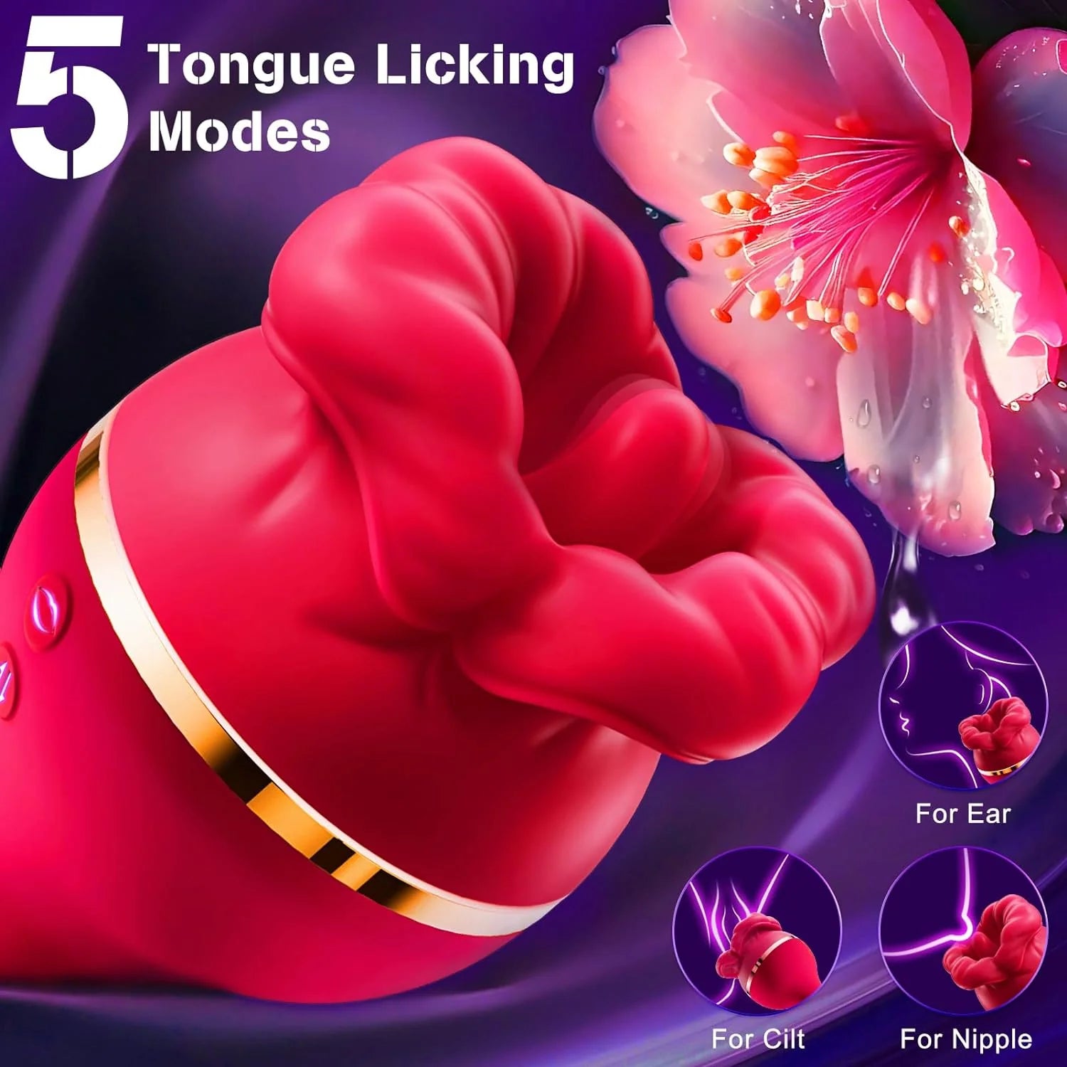 3-in-1 Vibrator Rose Sex Toy: Tongue Licking & Thrusting Dildo Vibrator. Couples' Adult Games for Clitoral, G Spot, and Anal Pleasure - AVYXO