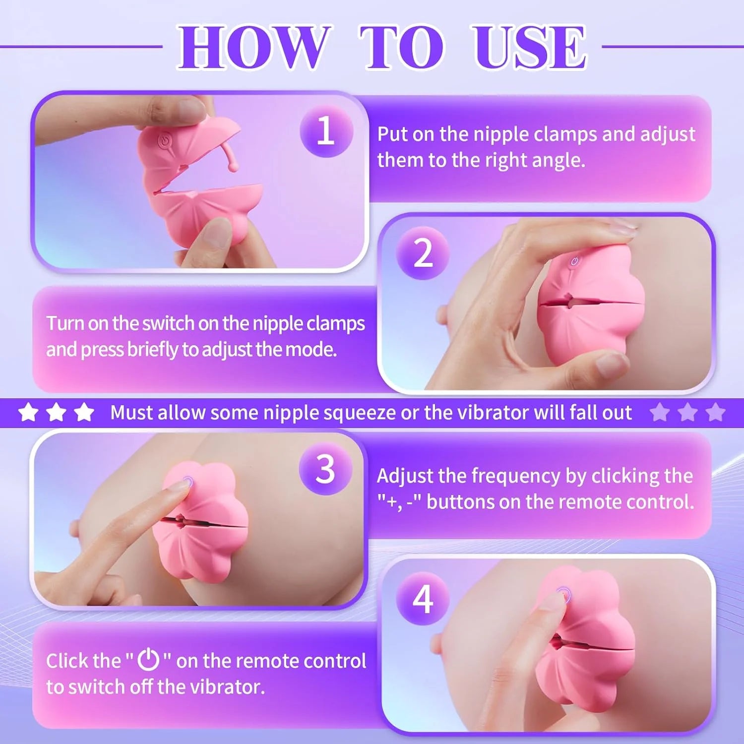 Remote Control Nipple Vibrator - 10 Vibration Modes Adjustable Nipple Clamps for Women, BDSM Couples Toy with Discreet Packaging - AVYXO