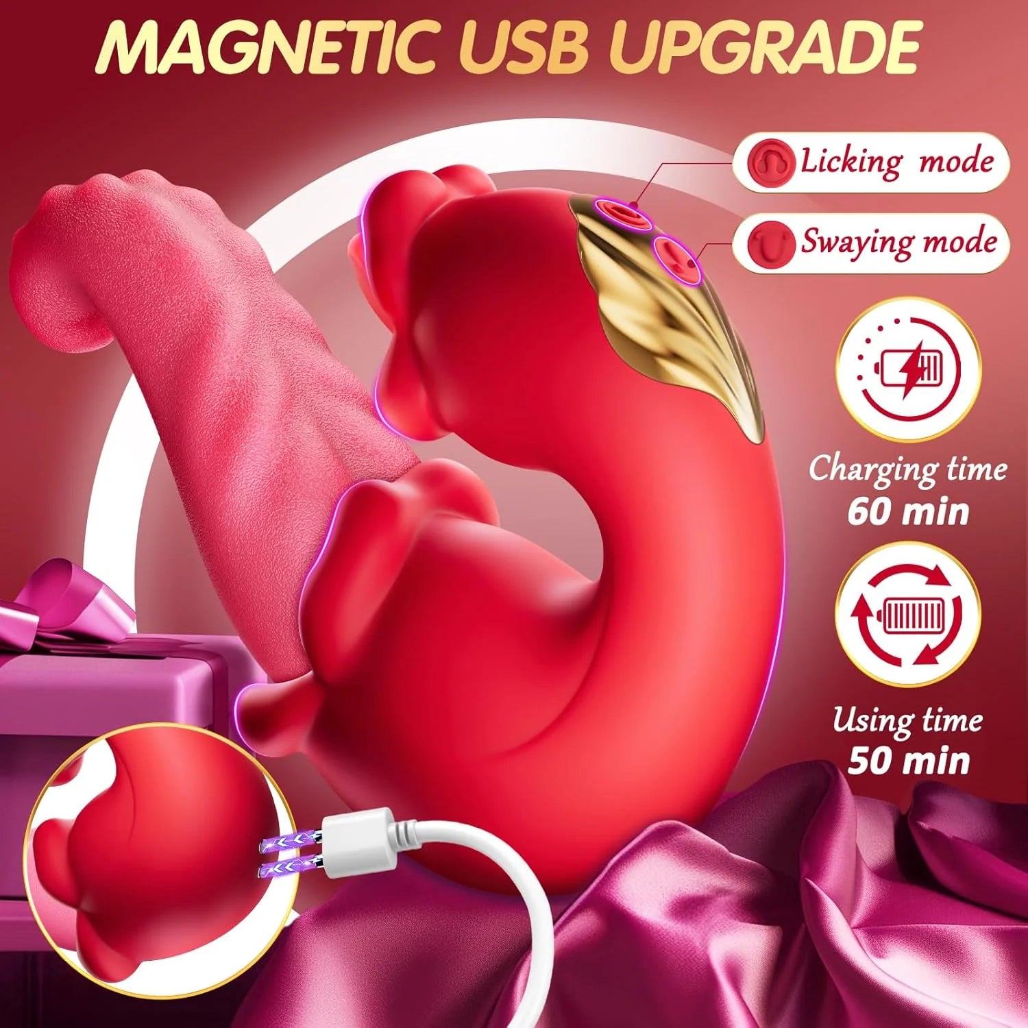 Rose Vibrator 3-in-1 Clitoral & G-Spot Stimulator with 10 Licking Modes - AVYXO
