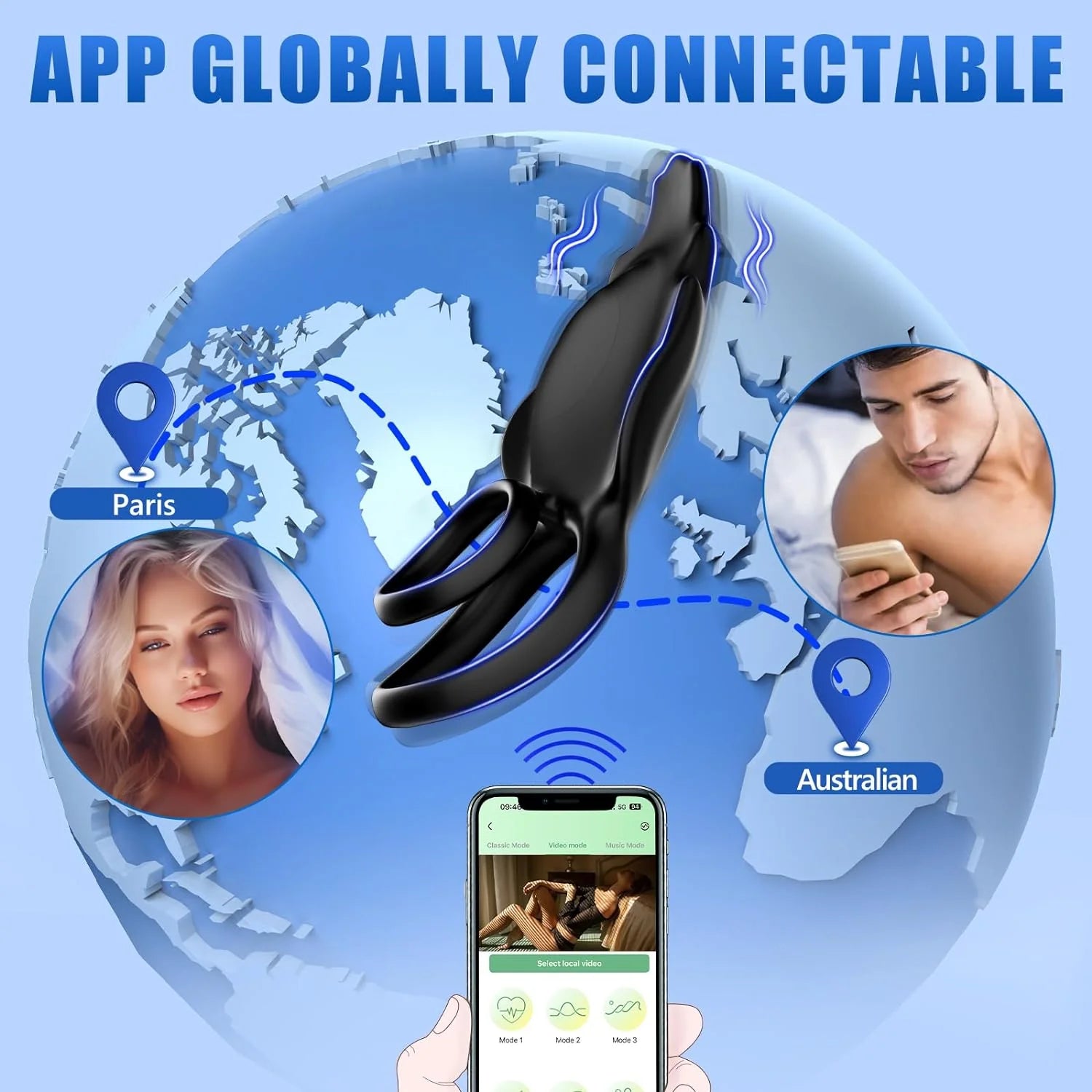 Penis Ring Clitoral Vibrator Double Pleasure 2-in-1 Vibrating Cock Ring with 9 Modes and APP Remote Control - AVYXO