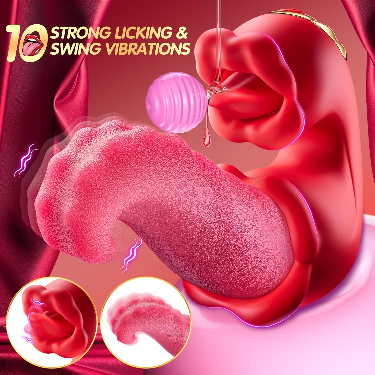 Rose Vibrator 3-in-1 Clitoral & G-Spot Stimulator with 10 Licking Modes - AVYXO
