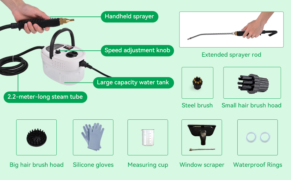 Handheld Steam Cleaner, 2500W High Pressure Steamer for Cleaning, 6 Speeds Portable Steam Cleaner Machine with 3 Brush Heads & Window Squeegee for Kitchen Furniture Bathroom Car - AVYXO