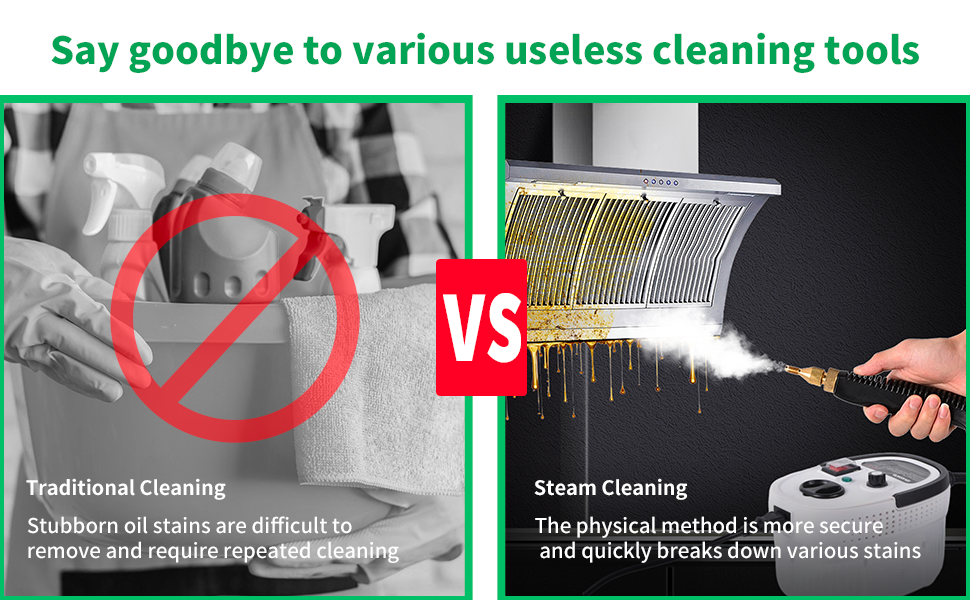 Handheld Steam Cleaner, 2500W High Pressure Steamer for Cleaning, 6 Speeds Portable Steam Cleaner Machine with 3 Brush Heads & Window Squeegee for Kitchen Furniture Bathroom Car - AVYXO