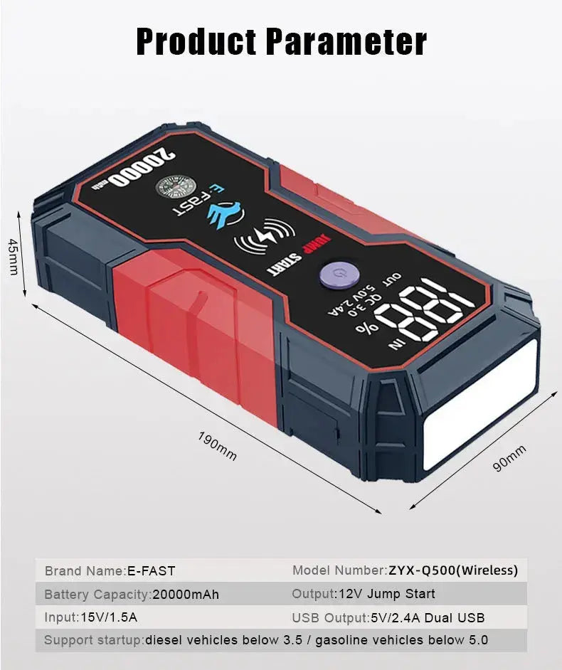 E-FAST  12v power bank with battery rescue starter car rescue starting power supply - AVYXO
